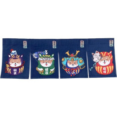 CoolChange Japanese Door Curtain, 85 x 30 cm, Fabric Door Noren (Blue, 85 x 30 cm, Daruma with Shiba Inu)