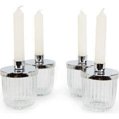 Logbuch-Verlag 4 Candle Holders Advent Wreath Glasses for Decorating Candle Holders for Taper Candles Silver Christmas Table Decoration 10 cm