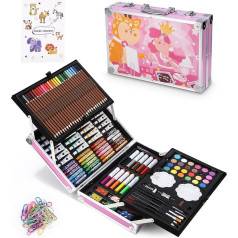 168-Piece Painting Set in Aluminium Art Case with Watercolour Pencils, Art Set with Watercolour Pencils, Colouring Pencils, Paints, Oil Pastels, Painting and Drawing Supplies, Large Drawing Set with