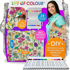 Life of Colour Luxury DIY Tote Bag with Wildflower Patterns - Craft Kits for Adults, Includes Canvas Carry Bag & 24 Acrylic Markers - DIY Painting & Art Kit for Women