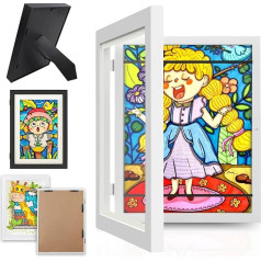 Krobby Black Picture Frame for Kids A4 Front Opening with Magnet Interchangeable Art Frame for Kids Art Projects School Work Crafts A4 Wall Art (White)