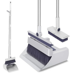 sapisecret Multifunctional Broom and Dustpan Combo Set, 4 in 1 Folding Broom and Dust Pan Set with Long Handle Comb, Water Scraper, Floor Scraper and Brush Set, for Home, Kitchen, Bathroom
