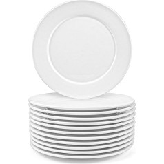 Foraineam Set of 12 Porcelain Dinner Plates, 20 cm, Salad Plates, Flat Plates, Breakfast Plates, Dessert Plates for Household, Catering, Tableware, White