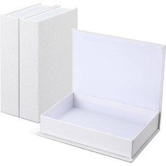 Tioncy Decorative Book Box, Modern Faux Linen Storage Box for Bookcase Decoration, Coffee Table, Book for Crafts, White, 21.6 x 15.5 x 4.6 cm, Pack of 3