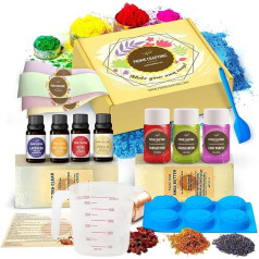 DIY Soap Making Kit, 2 Soap Bases, 4 Mica Powder, 4 Essential Oils, Silicone Mold, Spatula, Dried Flowers