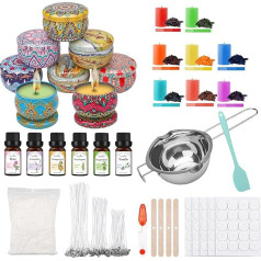 Bolosa® Candle Making Set, Candle Making Kit, Candle Pouring Set, Candle Making Kit with 6 Essential Oil, 500 g Wax, 8 Tins, Candle Wicks, Wick Holder, Wicks Stickers and Mixing Spoon