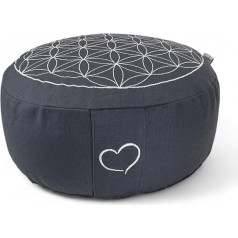 Maylow – Yoga mit Herz – Flower of Life Meditation/Yoga Cushion with Embroidery 33x15 cm (Raised Seat Position for Beginner/Intermediate) Filled with Spelt Husks, Cover and ticking 100% cotton