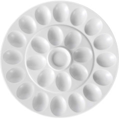 Flexzion Deviled Egg Tray Ceramic Porcelain (Pack of 2) 25 Cup Eggs Serving Tray Catering Plate for Devil Eggs, Easter Eggs Holder & Desserts Decorative Kitchen Plate