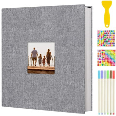 AIOR Self-Adhesive 10 x 15 Photo Album Gluing and for DIY Large Linen Photo Albums with 40 White Pages, Wedding Anniversary Birthday Gifts (Grey)