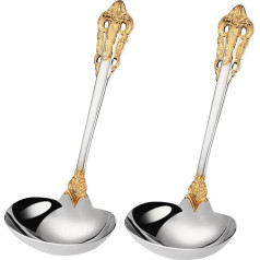 Mafier 2 Pack Stainless Steel Large 1oz Serving Spoon Sauce Ladle Puffer Home Kitchen Ladle Gorgeous Piece Golden Spoon Dishwasher Safe