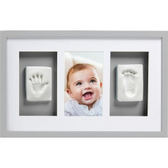 Pearhead Babyprints Newborn Baby Handprint and Footprint Deluxe Wall Photo Frame & No Bake Impression Kit, Grey, The Perfect Mother's Day Gift For Any New Mum