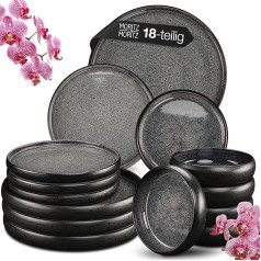 Moritz & Moritz Solid 18-Piece Stoneware Crockery Set for 6 People - Crockery Set for 6 People, 6 Dinner Plates, Small Plates, Deep Plates