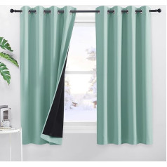 PONY DANCE Opaque Curtains for Children's Room, Boys, Double Layer Curtains, Short, 100% Opaque, Themro Curtains, Cold Protection, Winter Eyelet Curtain, Set of 2, Blackout Curtains, H 160 x W 140 cm