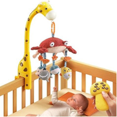TUMAMA Baby Musical Crib Mobile Giraffe with Projector Mirror Soft Hanging Toy Lullabies Lights and Music Remote Control Rotating Musical Crib Starlight Bed Toy