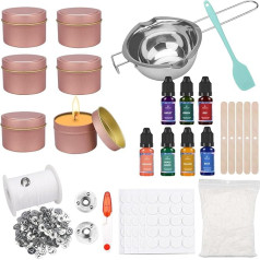 Bolosa® Candle Making Set, Candle Making Kit, Candle Making Kit with 7 Candle Wax Colours, 61 m Candle Wick, 500 g Wax, 6 Tins, Wax Melting Pot, Wicks Stickers and Mixing Spoon