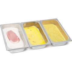 Cokaca 3-Piece Breading Bowls Set, GN 1/3 Container Stainless Steel Bowl, Rectangular Metal Breading Tray, 32.5 x 17.5 x 6.5 cm, Ideal for Cutlets, Meat, Fish