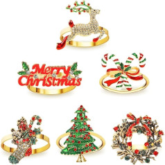 6 x Christmas Napkin Rings Alloy Christmas Napkin Holder Napkin Buckle Table Decoration for Dinner Party and Christmas Decoration Stocking Fillers