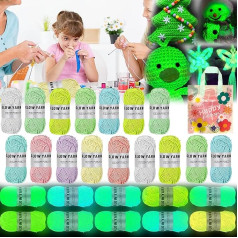 Luminous Hand Knitting Yarn, Pack of 16 Knitting Yarn Glow in the Dark, Crochet Yarn, DIY Fabric, Polyester, Hand Knitting, Luminous Yarn for Crocheting Socks, Hats, Scarves for Crafts, Sewing,