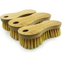 Pack of 3 Bamboo Hand Scrubbing Brush - Bamboo Floor Scrubbing Brush Easy Grip Scrubbing Brush Heavy Duty to Use as Floor Brush, Carpet Brush, Bathroom Cleaning Brush etc.