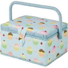Sewing Online Mittlerer Cupcake-Nähkasten, Blauer Cupcake-Musterstoff, 18,5 x 26 x 15 cm