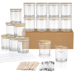 Winter Shore 300 ml Glass Cylinder for Candles (Pack of 16) - Empty Candles for Pouring, High-Quality Empty Candle Jars with Bamboo Lids, Wicks & Labels - Candle Jars Empty for Pouring
