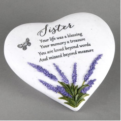 Thoughts Of You Heart Outdoor Memorial Plaque with Lavender design, Sister