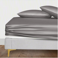 LINENWALAS Fitted Sheet with Pillowcases, 100% Eucalyptus Silk, Cooling Deep Fitted Sheet, Softer Than Egyptian Cotton, Anti Allergic Fitted Sheets (Single, Light Grey)