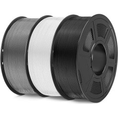 SUNLU PETG Filament 1.75 mm 3 kg, 3D Printer Filament Bundle, Improved Toughness, High Impact Resistance, Suitable for Most FDM 3D Printers, 1 kg per Spool, 3 Rolls, Black + White + Grey