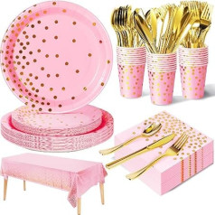 Nkaiso Party Tableware Children's Birthday 141 Pieces Rose Gold Party Decoration Accessory Set Paper Tableware Set Including Paper Plates Napkins for Birthday Anniversary Decoration 20 Guests