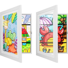 Buwico Pack of 2 Children's Art Frames, A4 Picture Frame, Children's Drawings, Wooden Children's Art Frame, Fills 150 Sheets of Paper, for Storage, Children's Artworks (White)