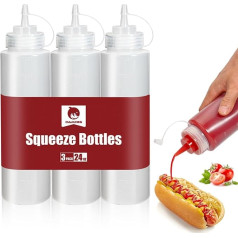 OAMCEG Ketchup Squeeze Bottles - 24oz Plastic Spice Squeeze Bottles and Caps with Discreet Measurements for Ketchup, Grill, Sauces, Syrups, Condiments, Dressings, Paint, BPA Free