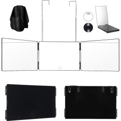 PERMUST 360° Mirror, Height-Adjustable Mirror, 3-Way Folding Mirror, Mirror for Hanging, Shaving Mirror with Magnifying Mirror 10 Positions, Hairdressing Mirror for Hair Trimmer, Make-Up, Shaving
