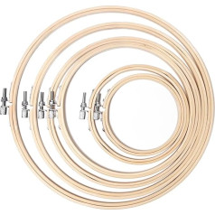 Worown 6 Sizes (10, 13, 18, 20, 23 & 26 cm) Bamboo Embroidery Hoop, Adjustable Circle Rings, Wooden Round Cross Stitch Hoop for Hand Sewing Crafts