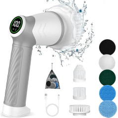 Electric Cleaning Brush, Joint Cleaner for Bathroom with Powerful Motor, 7 Brush Heads, Electric Brush for Cleaning, Cordless Cleaning Brush with LED Display for Kitchen, Bathroom (White)