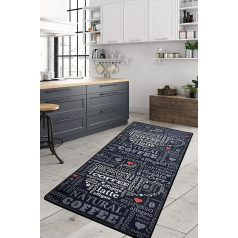 miqna Rug Modern Kitchen Rug Gel Runner Kitchen Runner Grey White Black with Non-Slip Floor Pattern with Coffee Macchiato Lettering (Black, 100 x 200 cm)