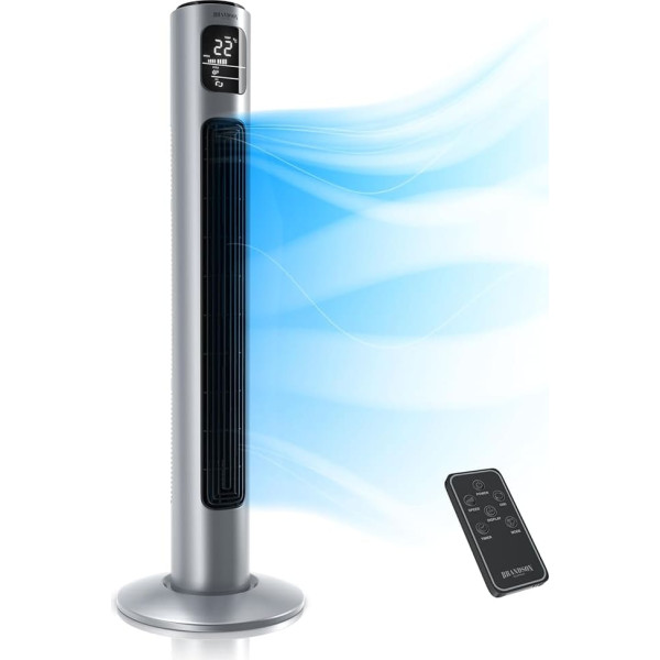Brandson Tower Fan with Remote Control – Oscillating Tower Fan – 96 cm – Fan with 3 Speed Settings – Timer – 60° Oscillation, silver, 684634684