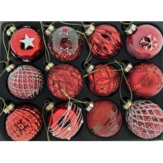 MC Set of 12 Elegant Luxury Glass Christmas Baubles, Diameter 6 cm, Christmas Tree Baubles, Christmas Decoration, Christmas Tree Decoration
