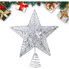 KEYIDO Silver Star for Christmas Tree, Christmas Tree Topper, 25 cm, Christmas Tree Star for Christmas Decorations