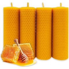 LAMARE Honeycomb Beeswax Candle, 100% Natural (4 Units - 15 cm Length - 4.5 cm Diameter) - Without Paraffins - Honey Candles - Handmade 100% Handmade