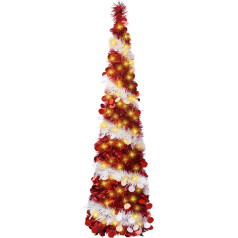 Folding Artificial Christmas Tree, 5ft Pop Up Christmas Tree with 100 LED Lights, Large Sequins, Artificial Tree for Christmas, Holiday, Party, Carnival Decorations