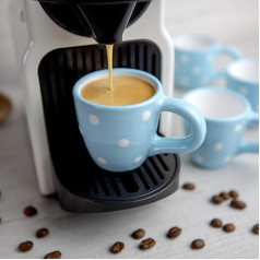 City to Cottage® - Espresso Cup Set | Light Blue and White | Polka Dots | Handmade | Ceramic Tableware Espresso Cups Set of 4 | Mocha Cups Set