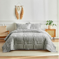 ARYURBU Bed Throw Bedspread 170 x 210 cm and 2 Pillowcases 80 x 80 cm, Grey Striped Quilted Blanket for Single Bed Sofa Couch Throw, Soft Cotton Microfibre Blend Duvet
