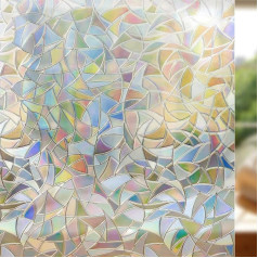 Window Film Opaque Self-Adhesive Privacy Film Window Colourful 3D Rainbow Window Film Opaque from Outside Adhesive No Adhesive Anti UV Sun Protection for Office Living Room