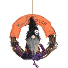 Autumn Wreaths for Front Door Halloween Garland Gnome Pumpkin Decorations Thanksgiving, Autumn Harvest Wreath Garlands Home Outdoor Yard Party Ornaments (Black)