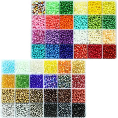 Tibaoffy Glass Beads Size 6/0 4mm Small Pony Beads Assorted with Organizer Box for Jewellery Making (48 Different Multicolor Sets, Total Approx. 7200 Pieces)