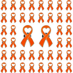 CRAFFANCY 50pcs Orange Ribbon Heart Brooches with Silicone Clasp Leukemia Cancer Multiple Sclerosis Awareness Brooches