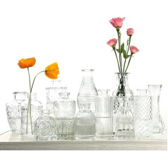 Small Mini Vases Set, 12 Glass Flower Vases Decoration for Table Decoration, Glass Vase Vintage Transparent Various Sizes Table Wedding Home Decor