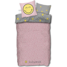 SkyBrands Smiley Girls' Bed Linen 135 x 200 cm Children's Bed Linen 135 x 200 cm Girls Pink Cotton 2-Piece 1x Duvet Cover 1x Pillowcase