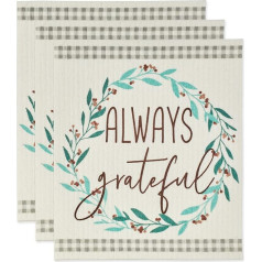 DII Swedish Dishcloth Cleaning Collection, Cotton, Always Grateful, 7.75 x 6.75