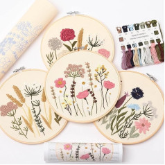 Myfelicity 4 Sets Embroidery Fabric Floral Pattern 2 Hoops